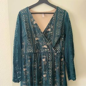 Green Lace Xhilaration Long Sleeved Dress - Size XL